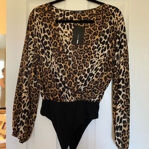 Fashion Nova Black and Brown Wrap Bodysuit